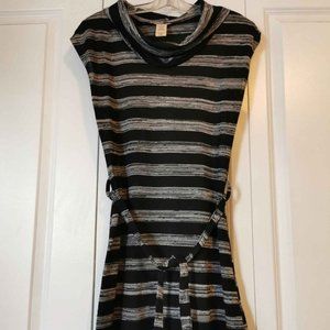 Voice Black & Grey Cowl-Neck Tunic w Tie Belt